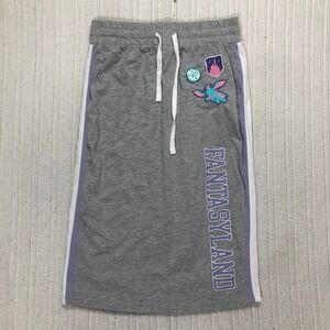 Disney Fantasyland Skirt M Gray White Pink Side Stripe‎ Drawstring Patches